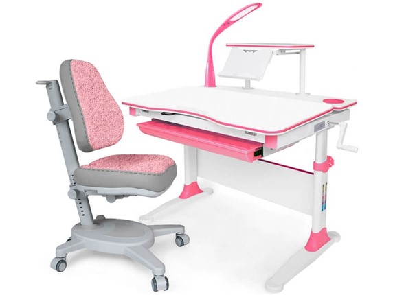 Растущая парта + стул Комплект Mealux EVO Evo-30 BL (арт. Evo-30 BL + Y-115 KBL), серый, розовый в Перми - изображение