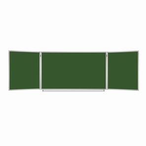 Доска  для мела 3-х элементная 100х150/300 см, 5 рабочих поверхностей, зеленая, BRAUBERG, 231707 в Березниках - предосмотр